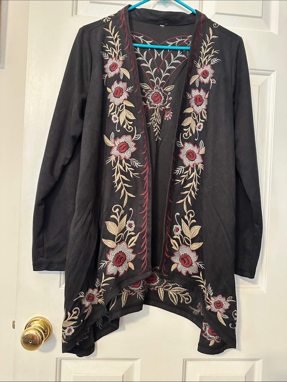 Embroidered Black Floral Open-Front Women's cardigan